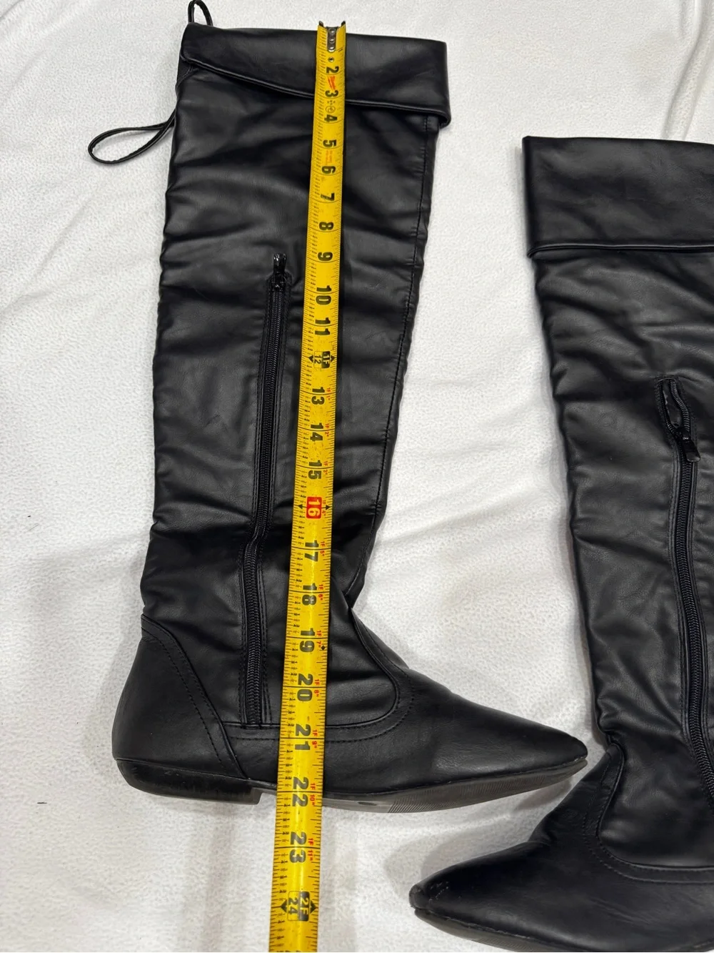 Forever 21 Black Over-the-Knee Fold-Top Lace-Tie Boots